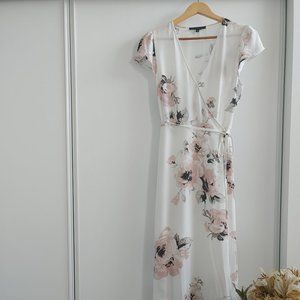 Dynamite Floral Wrap Dress Soft White